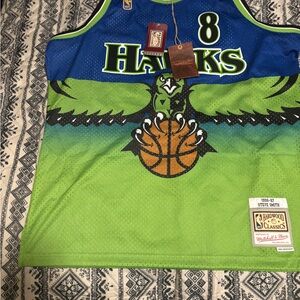 Mitchell & Ness Hawks Jersey in Blue and Green